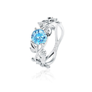 Leaf Leaves Diamond Zircon Ring 925 Silver Sapphire Copper Jewelry