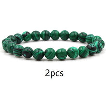 Load image into Gallery viewer, Classic Black Matte Green Malachite Bracelets Suitable Women Men Elastic Strand Jewelry