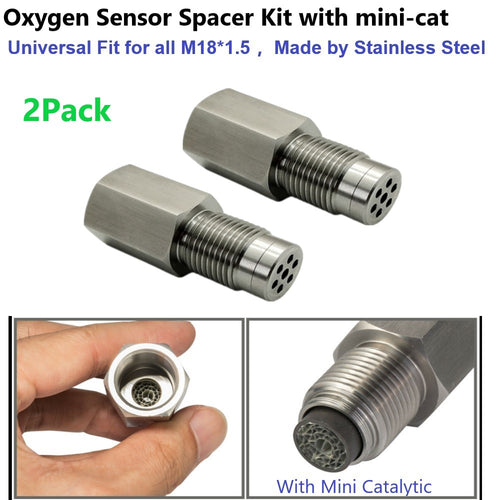 2x Straight O2 Oxygen Sensor Spacer Bung Adapter Kit Mini Cat M18 X 1.5 304SS