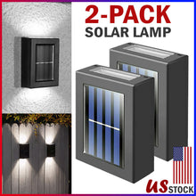 Load image into Gallery viewer, 2 Pack New Solar Deck Lights Outdoor Waterproof LED Steps Lamps For Stairs Fence