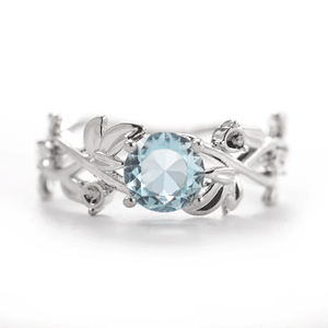 Leaf Leaves Diamond Zircon Ring 925 Silver Sapphire Copper Jewelry