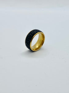 Stoned Black Titanium Gold Lined Ring