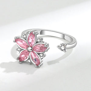 Rotating Ring Female Cherry Blossom Pink Zircon Flower Decompression Anti-anxiety Ring Set