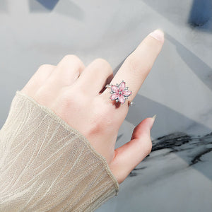 Rotating Ring Female Cherry Blossom Pink Zircon Flower Decompression Anti-anxiety Ring Set