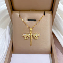 Load image into Gallery viewer, Gold necklace with dragonfly inlay