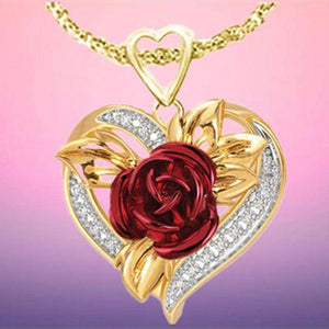 Heart-shaped Red Rose pendant Necklace
