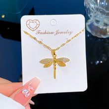 Load image into Gallery viewer, Gold necklace with dragonfly inlay