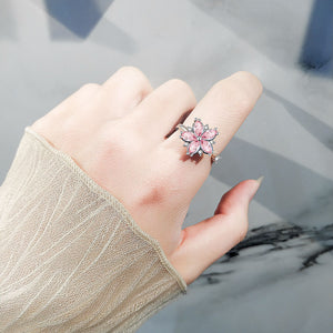 Rotating Ring Female Cherry Blossom Pink Zircon Flower Decompression Anti-anxiety Ring Set