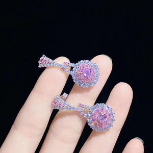 Imitation Citrine Flower Set Luxury High-end Diamond Pink Crystal Necklace Earrings Live Mouth Ring Female