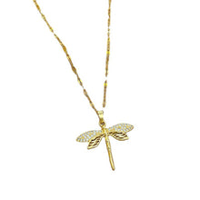 Load image into Gallery viewer, Gold necklace with dragonfly inlay