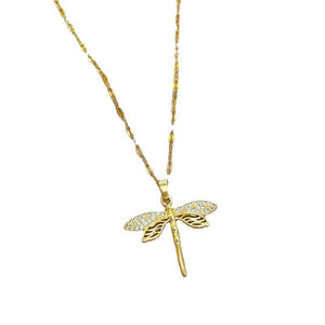 Gold necklace with dragonfly inlay