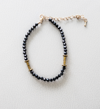 Load image into Gallery viewer, Crystal Black + Gold Stoned Anklets